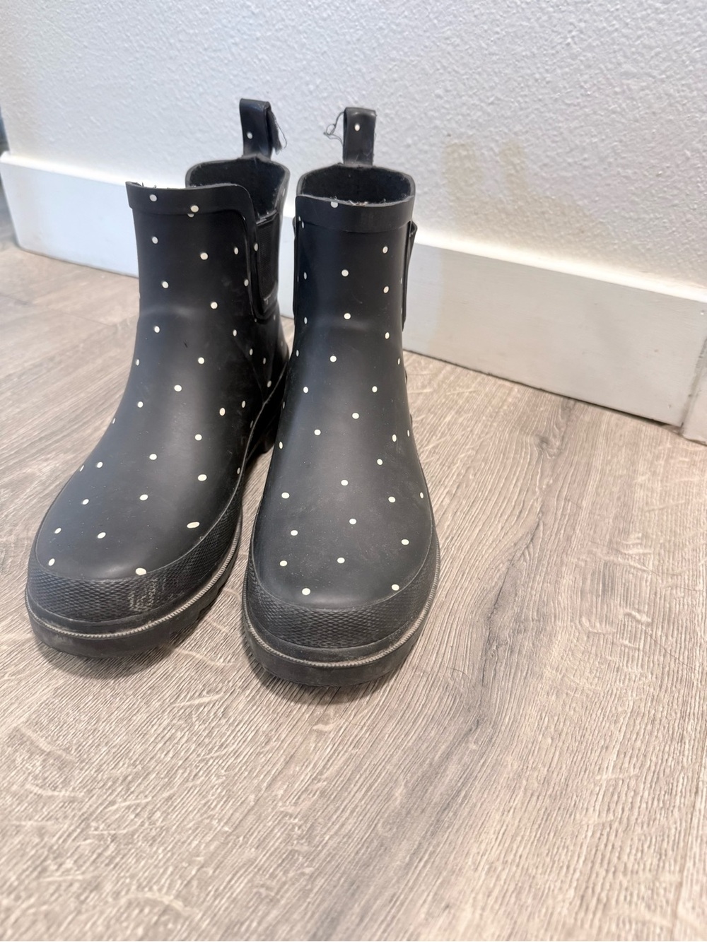 GOGO Black Rain Boots with White Polka Dots